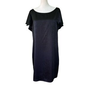 The Odells Flounce Little Black Dress Licorice Deep V-Back Ruffles Satin Size M